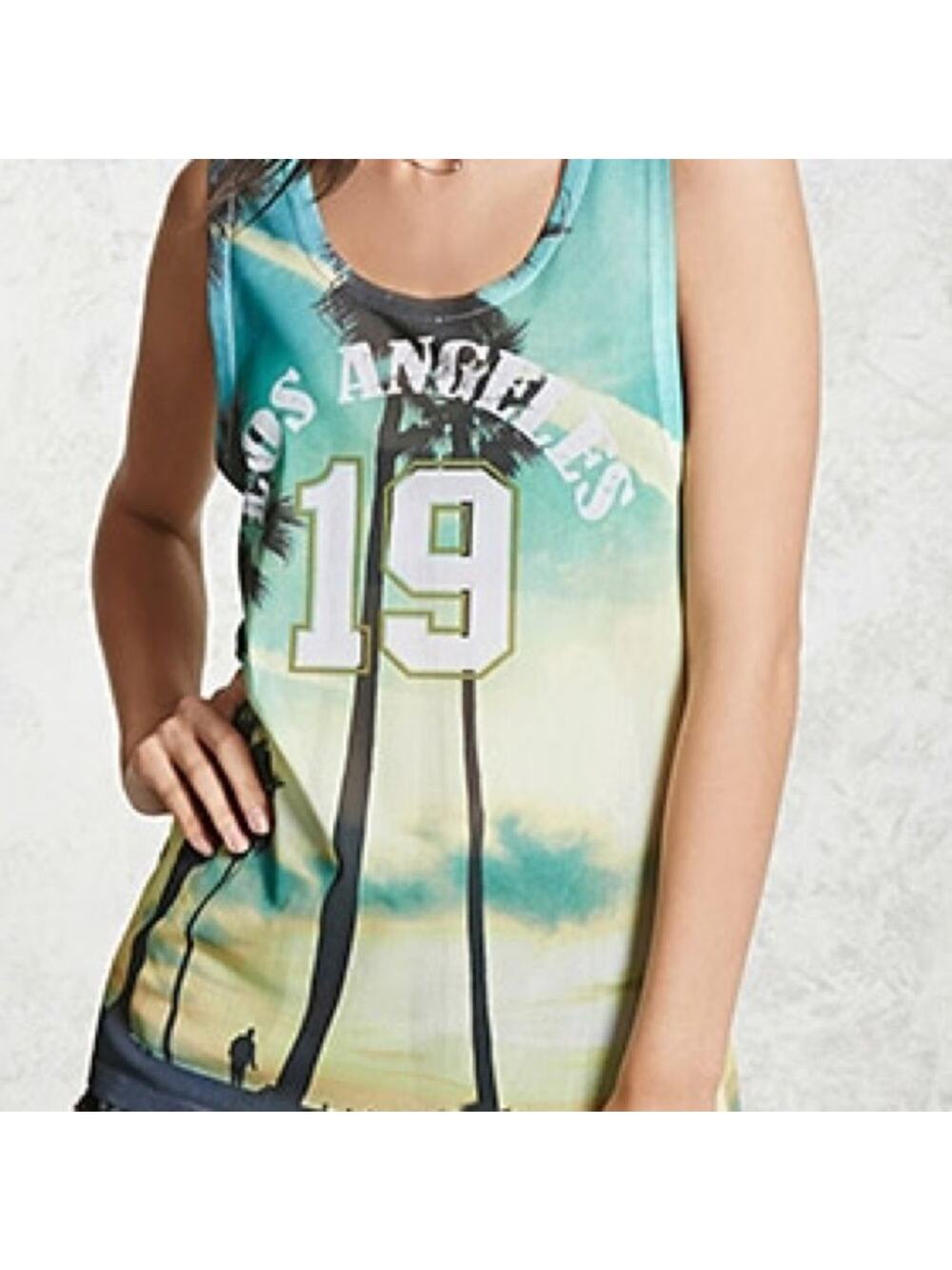 VINTAGE Y2K NWT LOS ANGELES MESH BEACH GRAPHIC TANK TOP L slim cut